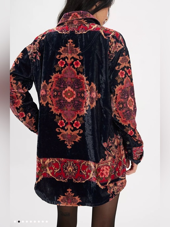 We The Free Tops - We The Free One Night Velvet Top Black Velvet Button-Down with Red Floral Print